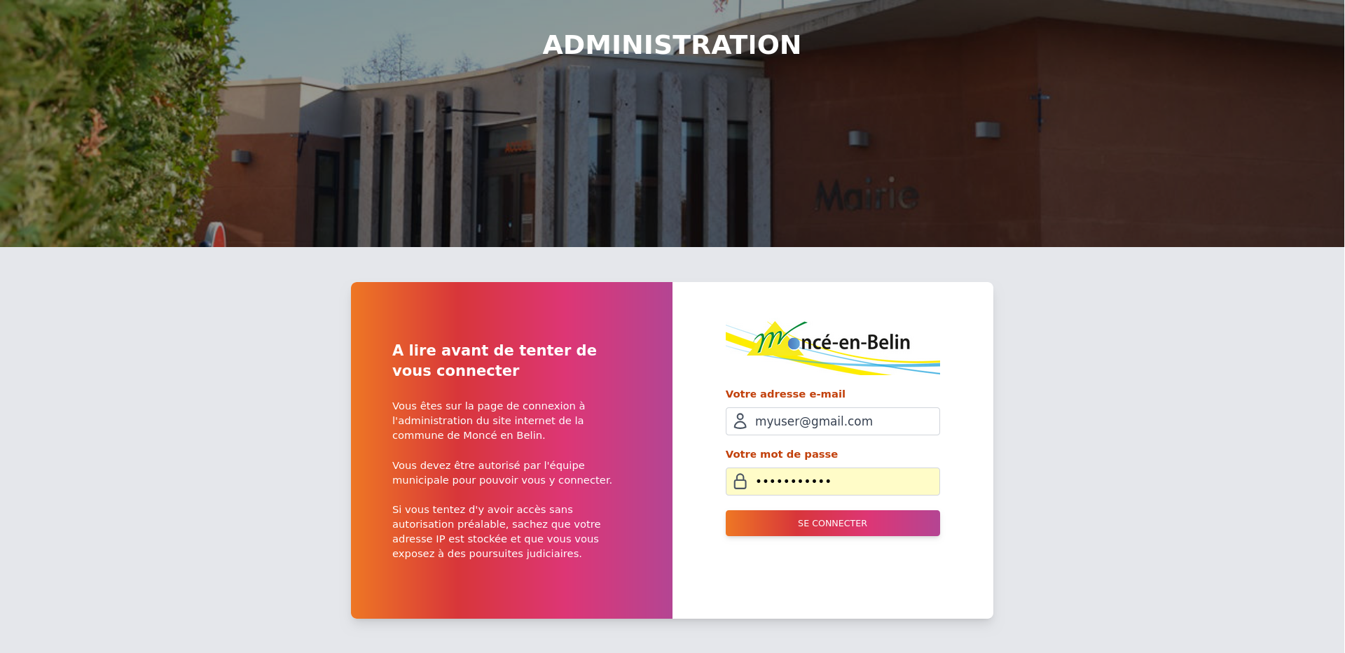 Projet de refonte d'un site web d'une commune - partie Back-End - connexion